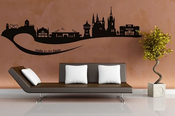 Wandtattoo Skyline Halle Saale - Black - Glänzend - 1,0m x 0,35m