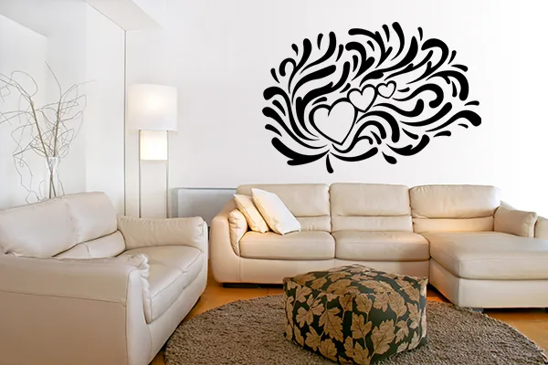 Hearts Wandtattoo - Romantische Herzen Dekofolie - Black - Glänzend - 0,75m x 0,52m