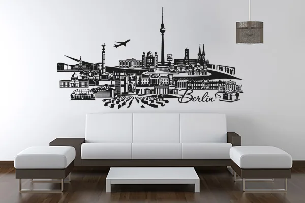 Berliner Skyline Wandtattoo - Black - Glänzend - 2,0m x 1,1m