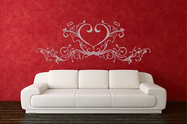 Flower Heart Wandtattoo – Romantische Blumenranken - Black - Glänzend - 1,0m x 0,39m